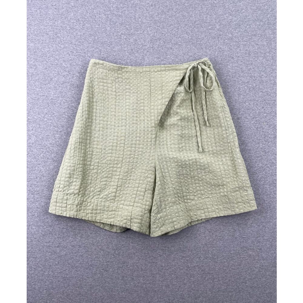 NWT Free People free-est Pucker Check Wrap Around Shorts XS Washed Sage Green